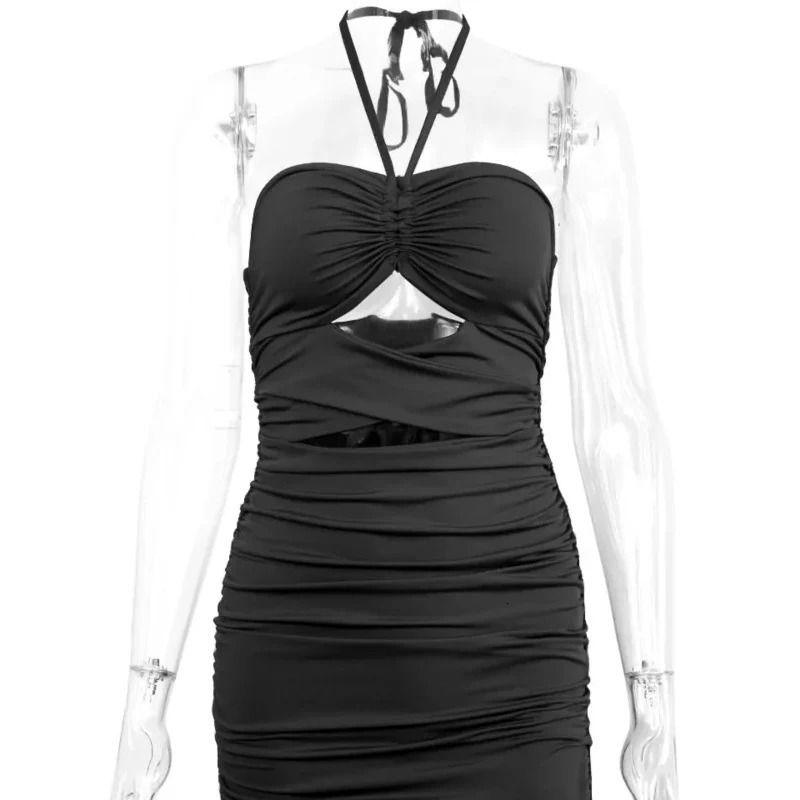 Womens summer sleeveless open top short tube sexy suspender collar tight fitting dress club evening 250403e