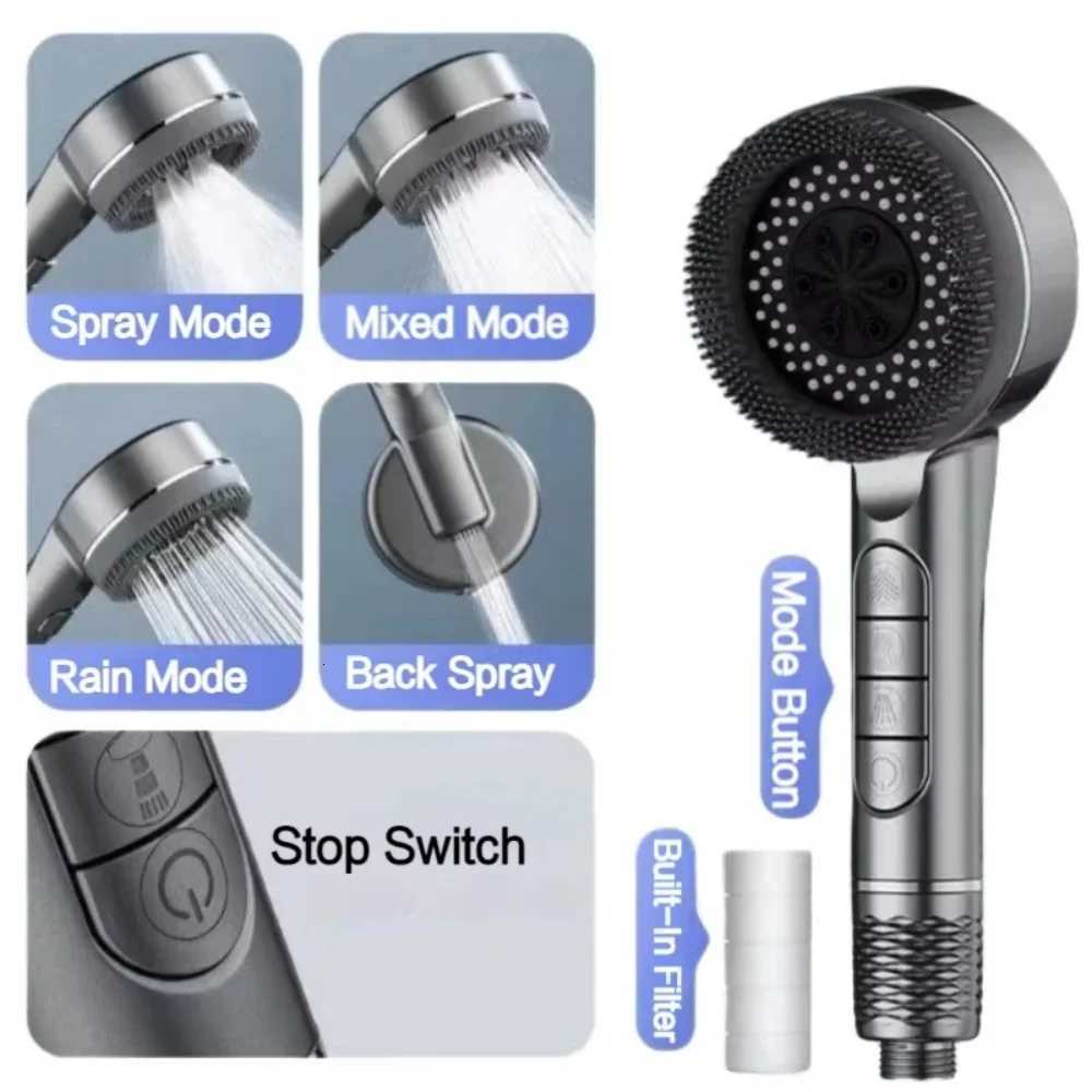 Bathro 4 Modes High Pressure Shower OneKey Stop Water Massage Shower With Filter Element Nozzle He Accessories Y251103