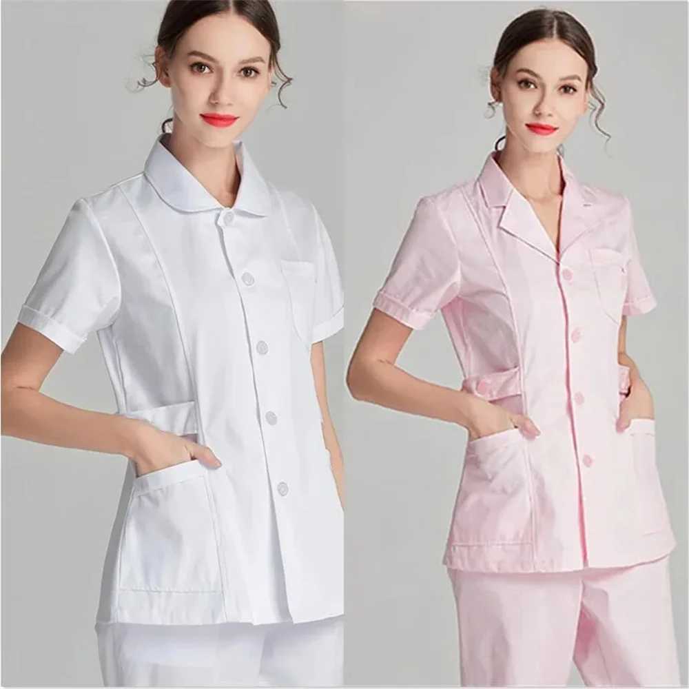 Nurse Blue Long Sleeve Scrubs Top Uniforms Lab Coat Doctor Uniform for Women Outwear Medical Clothing Beauty Salon workwear J251103