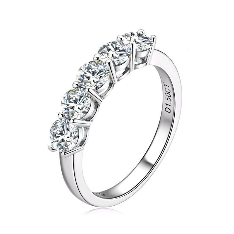Hot Selling Fashion S925 Sterling Silver 5 Moissanite Stones Ring Jewelry for Gift