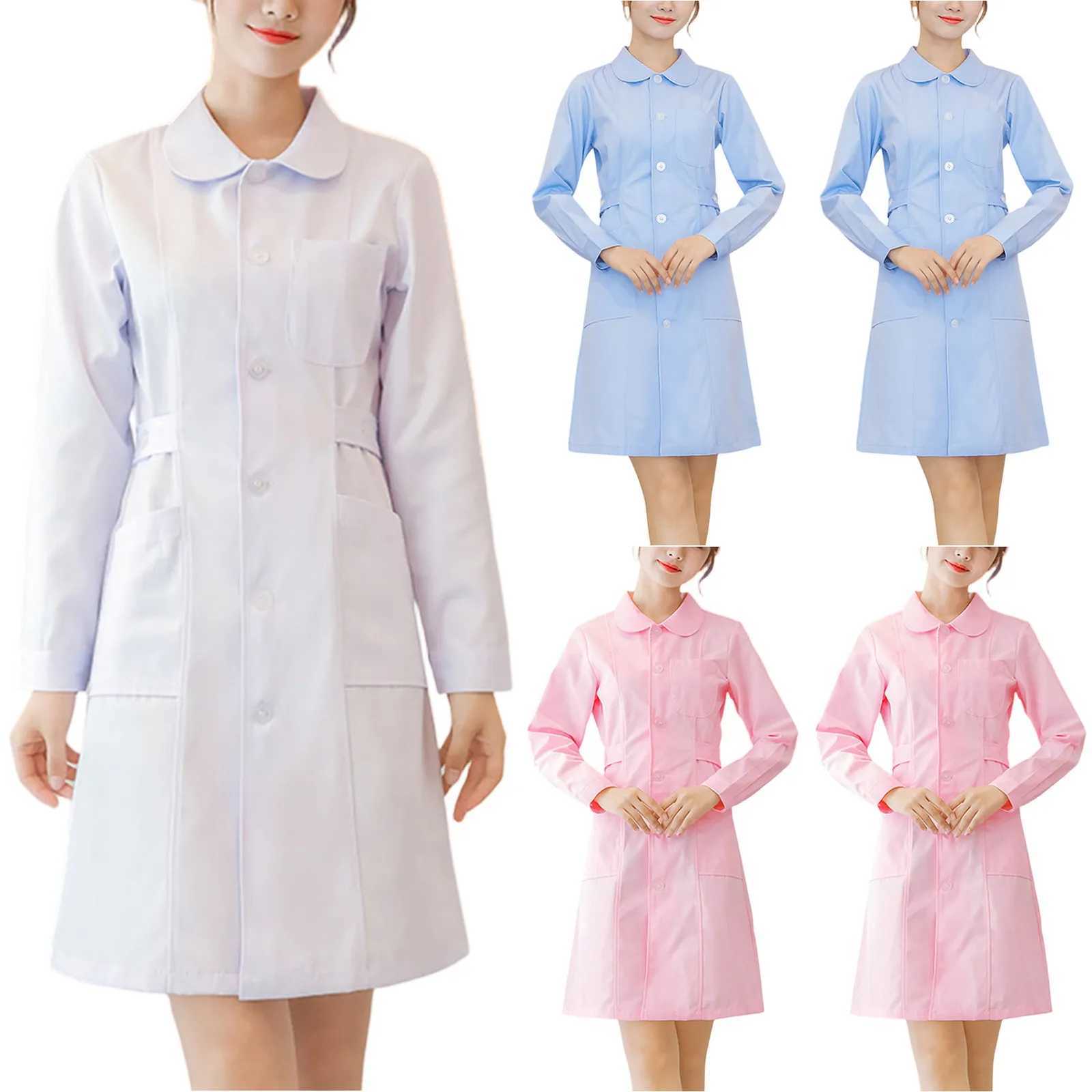 Long Sleeve Nurse Uniform Womens Lab Coat Winter Pharmacy Beauty Salon Intern Work Uniform Set Plus Size Dress Coat J251103