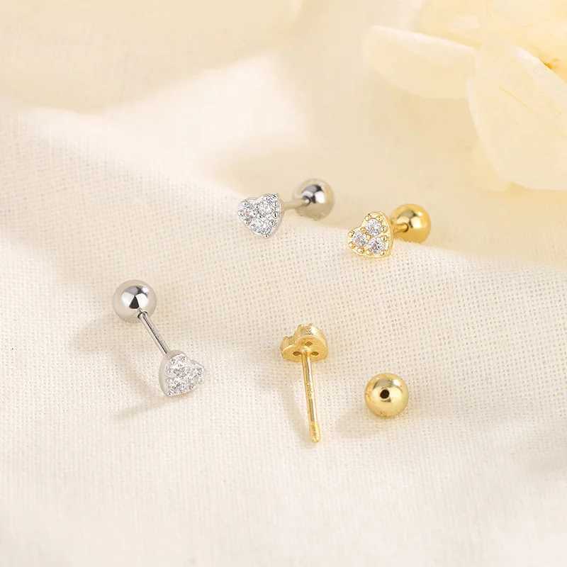 Fashion Screw Helix Piercing Heart Stud Earrings For Women Cubic Zirconia Hypoallergenic Silver Color Earring Girls Jewelry Gift C251103