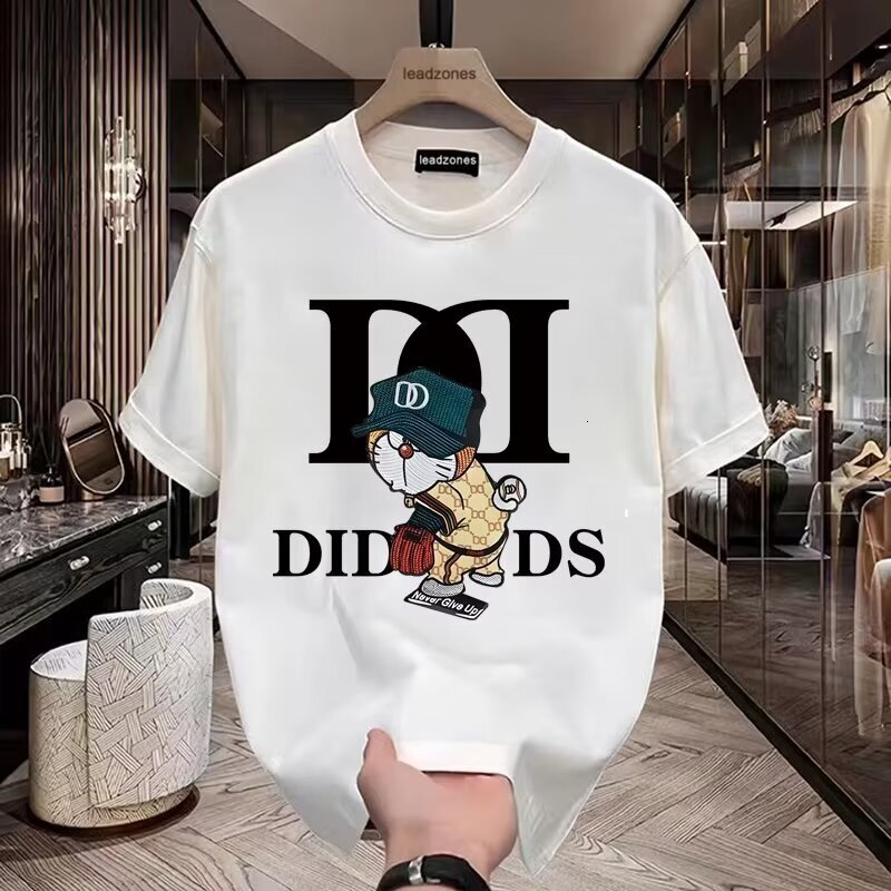 2025 Summer New Short sleeved Men's Fashion Brand Ins Printed Casual Cartoon Round Neck Loose and Versatile White Top