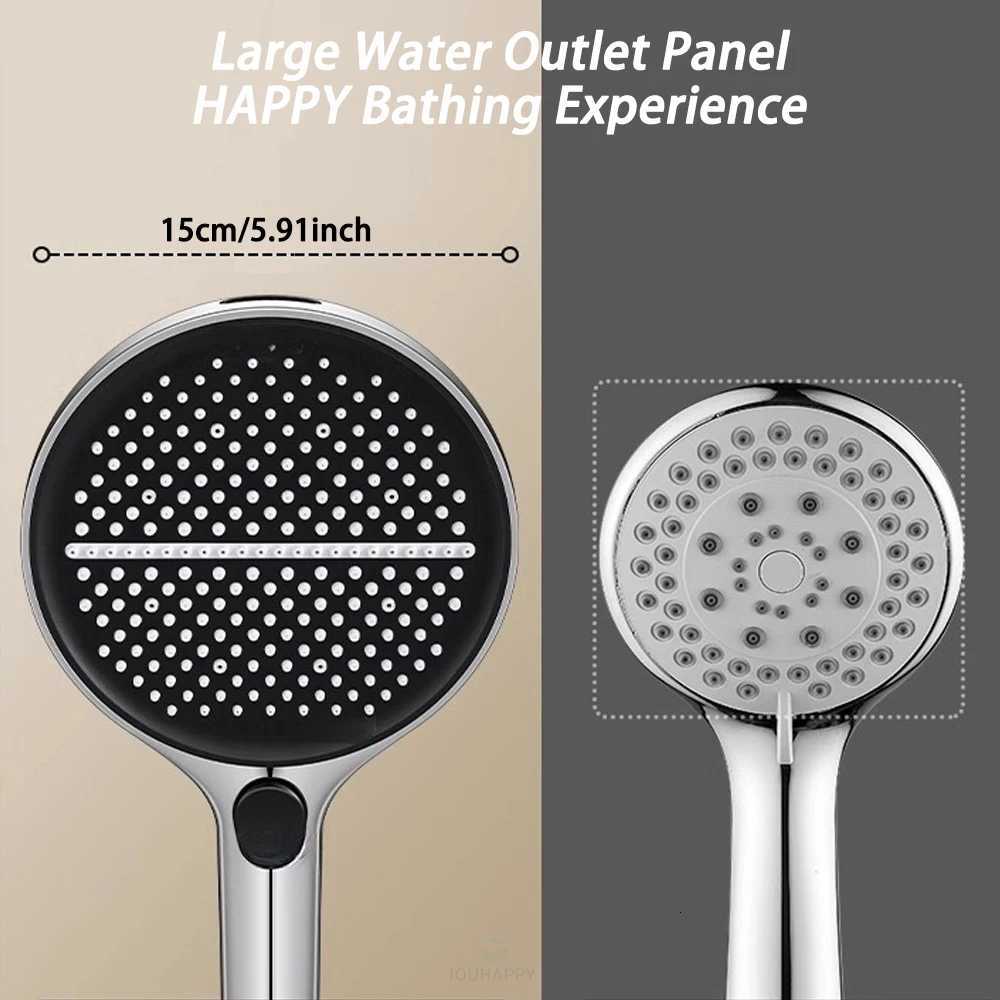 Black 15CM Big Panel 4 Modes Pressure Boost Shower High Pressure Large Flow Spray Nozzle Massage Shower Bathro Accessorie Y251103