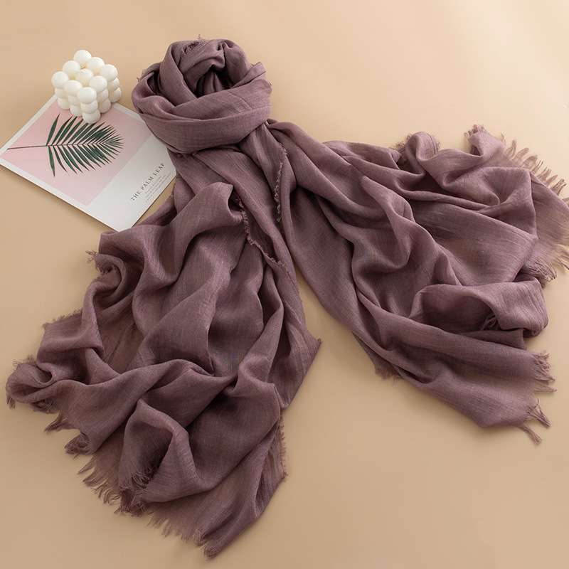 K734 2025 Spring and Summer New Beach Shawl Solid Color Thin Scarf Travel Sunshade Korean Style Atmosphere Long Scarf Silk Scarf