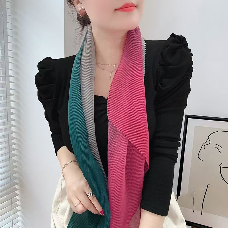 T404 rainbow color gradient wrinkled silk scarf new summer fashion multifunctional ladies temperament versatile scarf shawl thin