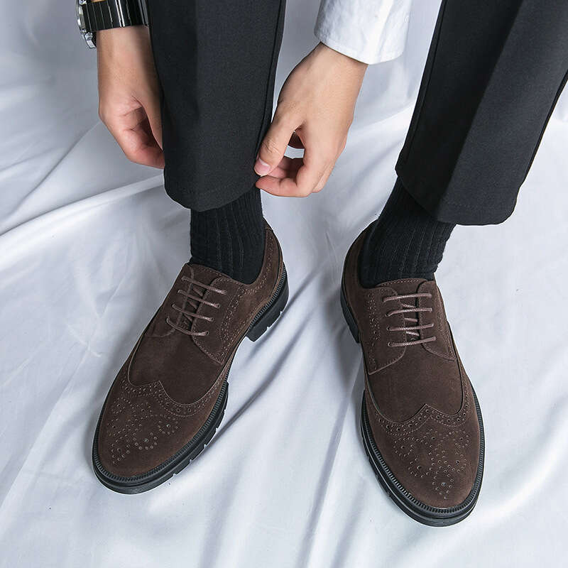 Spring new trend plus size 46 matte block carved business youth outdoor formal leather shoes
