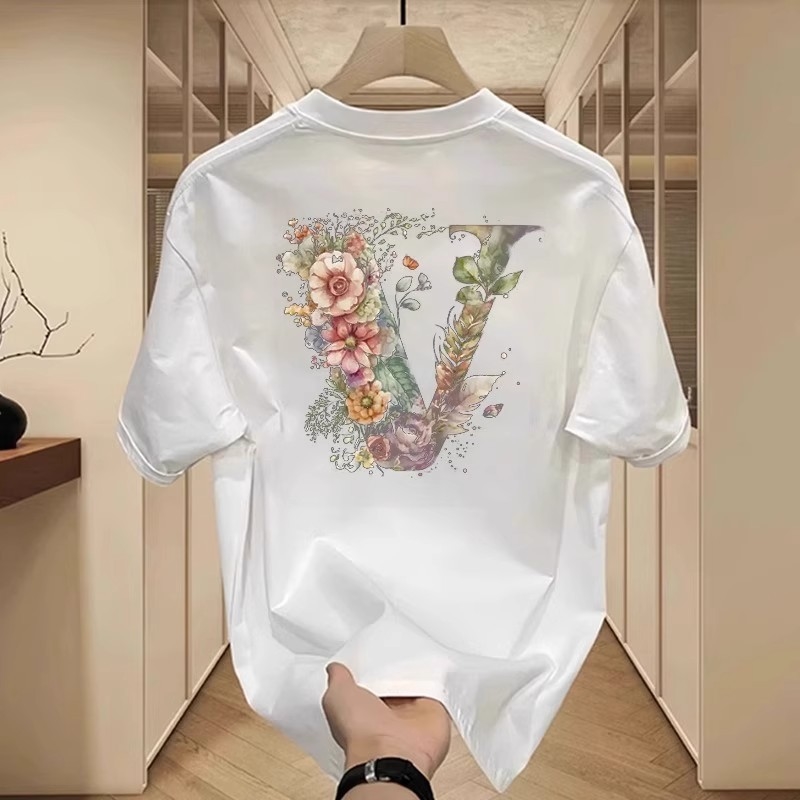 Free shipping new summer short sleeve men's cotton fashion printed pattern T-shirt trend all casual round neck T-shirt men plus size black white
