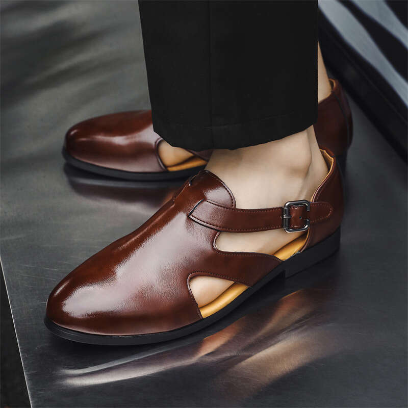 Large 2024 Summer New Style Men's Breathable Hollow Roman Buckle Leather Sandals Men 38-46