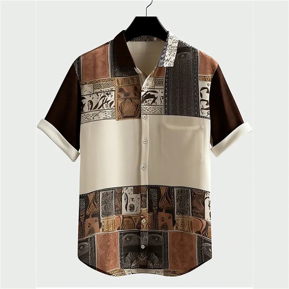 Autumn ethnic style graphic 3D printing holiday button mens clothing shirt casual short sleeved retro top 250403e