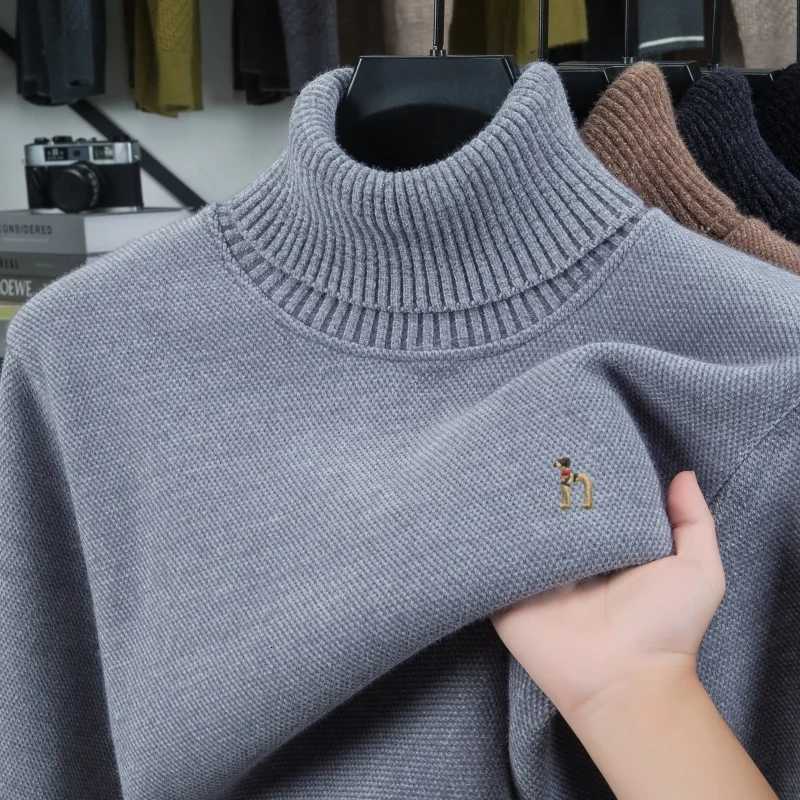 High end brand knitted mens high neck pullover autumn winter comfort Korean style fashion cartoon puppy embroidery new sweaterT251103