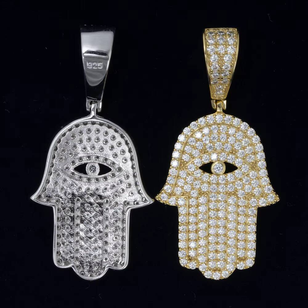 925 Sterling Silver Evileye Hamsa Hand Pendant Jewelry Moissanite Diamond Pendant