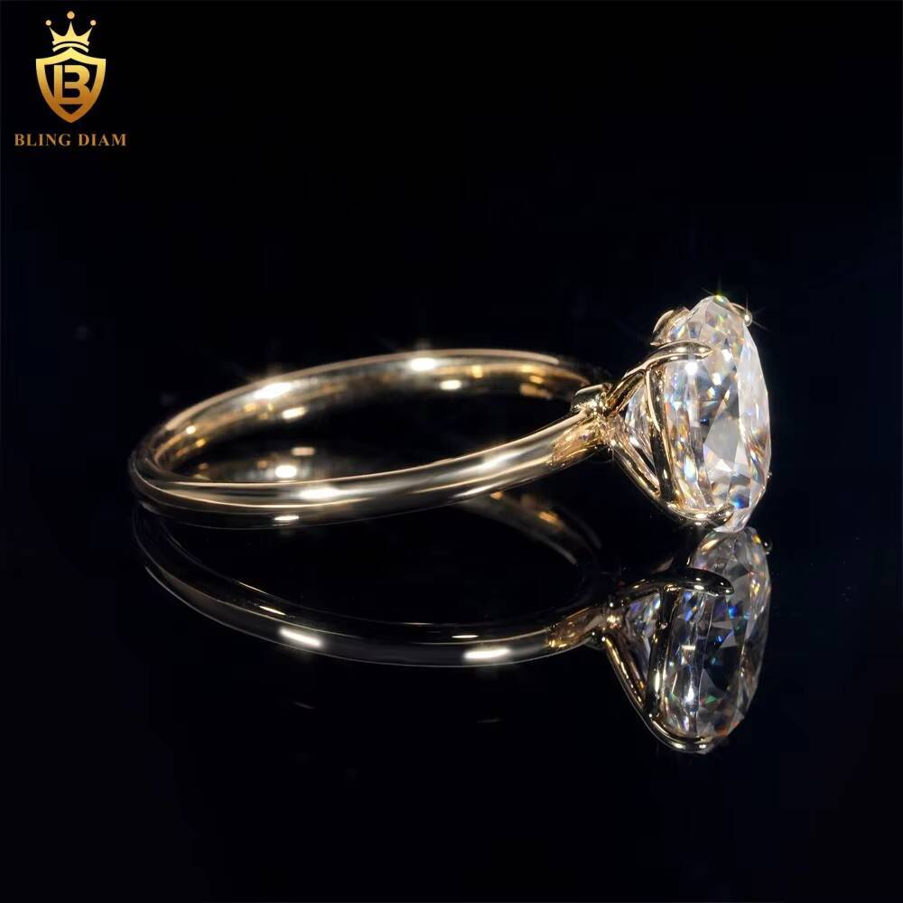High Quality D VVS1 Moissanite Diamond Ring 14K Yellow Gold Engagement Wedding Ring