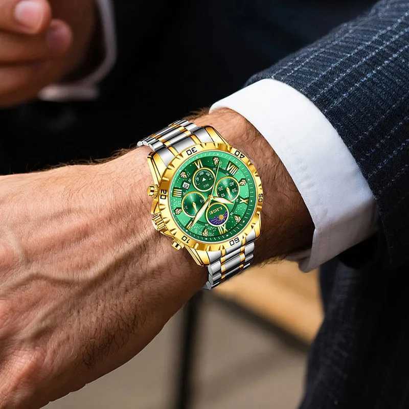 LIGE New 24 Hour Moon Phase Men Watch Fashion Business Watch Men Top Brand Luxury Luminous Waterproof Quartz Chronograph MaleW251104