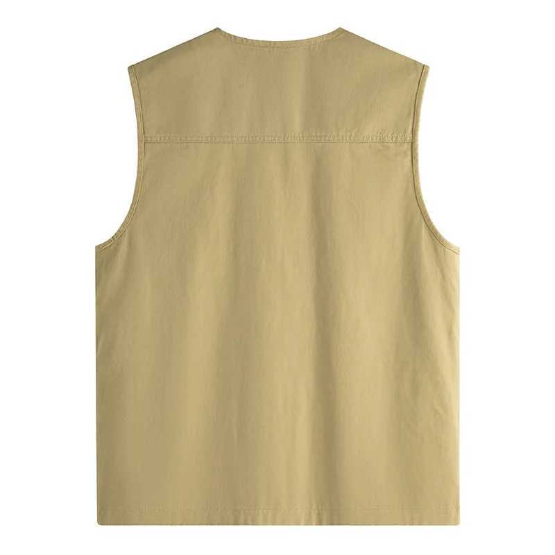 M-8xl Large Size Multi-function Sleeveless Waistcoat for Men Good Quality Solid Color V-neck Zip Up Cotton Vest Fishing Top Male X250403