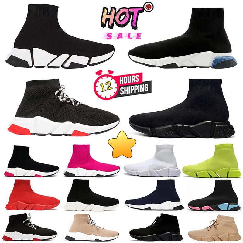 Designer sock shoes men women Graffiti White Black Red Beige Pink Clear Sole Lace-up Neon Yellow socks speed runner trainers flat platform sneakers casual 36-47