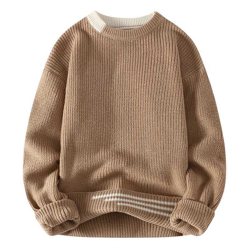 New Autumn Winter Korean Knit Pullovers Men Fashion Knitted Sweater Mens O-Neck Patchwork Casual Knitwear Slim Pullover SweatersT251103