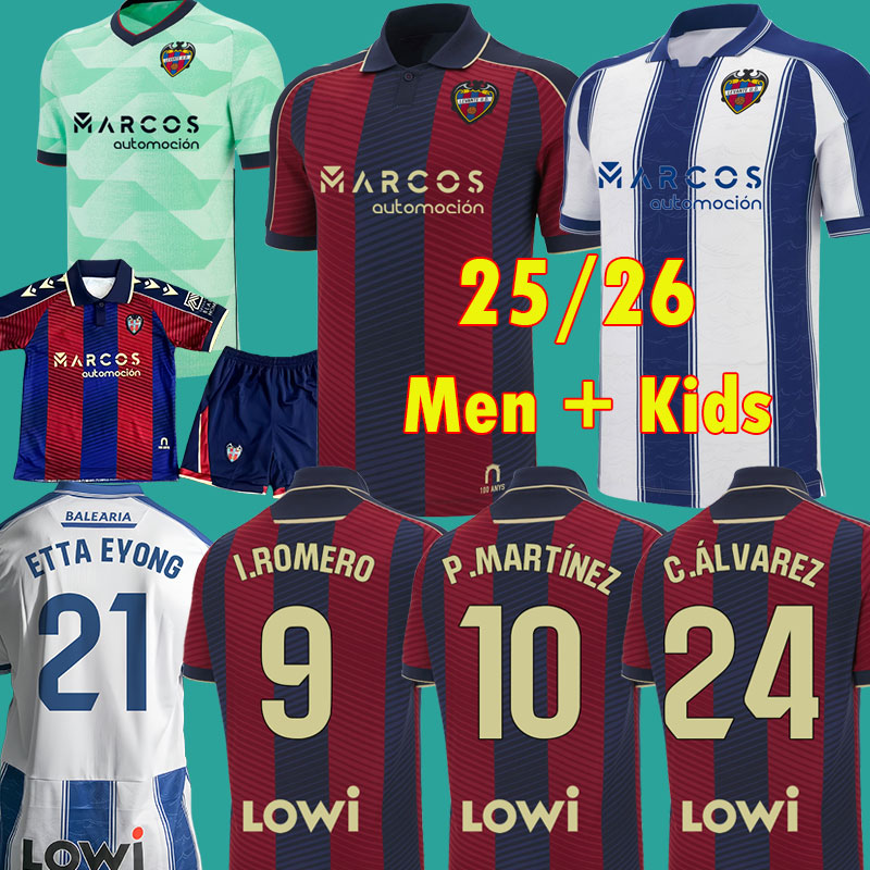 Levante UD Soccer Jerseys 25 26 ROMERO Home Kit Released 100th Anniversary of Portal de Vallejo LUD Granotes Shirts ETTA EYONG Football shirt 2025 2026 Men Kids Kit