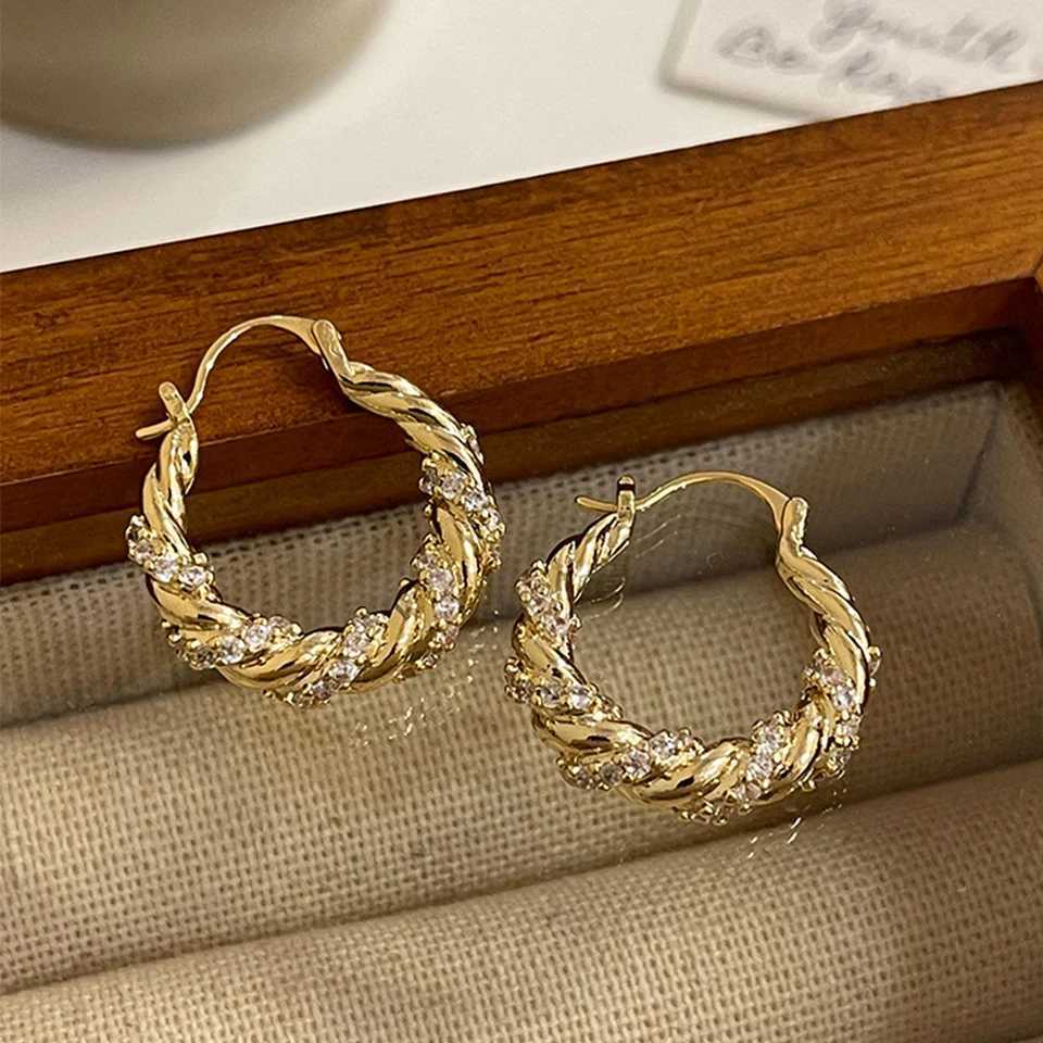ZAKOLs new shiny zircon wrapped ring earrings suitable for womens fashionable OL style gold earrings party jewelry Y250401