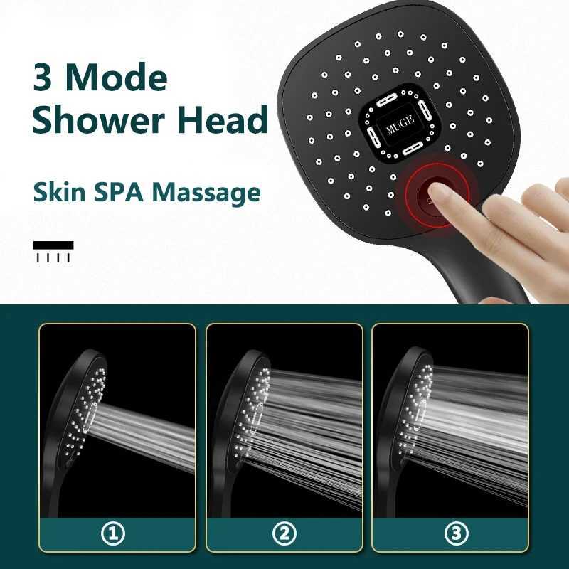 Media 3 Modes Shower Hand Hold Big Panel Square Strong Pressuer Shower Water Saving Spray Nozzle Bathro Accessories Y251103