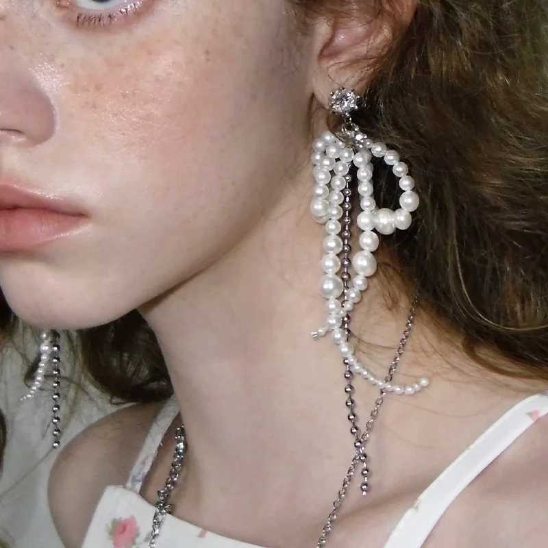 European And American Light Luxury Exquisite Imitation Pearl Bow Chain Tassel Dangle Earrings Fashion Women Jewelry Gifts Y250401