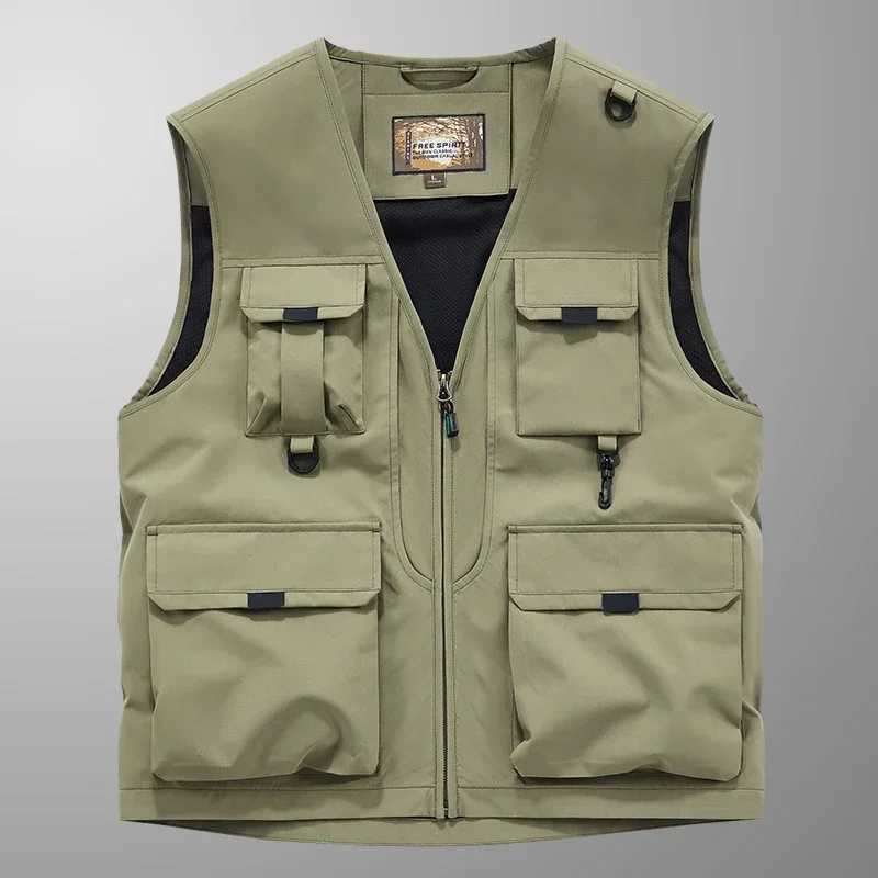 Outdoor Casual Vest Mens 2024 Autumn Multi-Pocket Breathable Sports Sleeveless Jacket Fashion Photographer Design Fishing Vest X250403