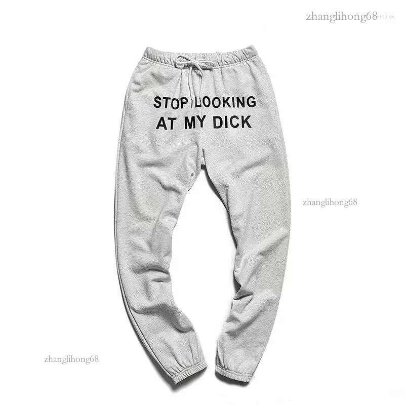 Men's Pants Fashion Printed Letter STOP LOOKING AT MY DICK Sweatpants With Pockets Black Grey High Waist Drawstring Loose Casual Trousers