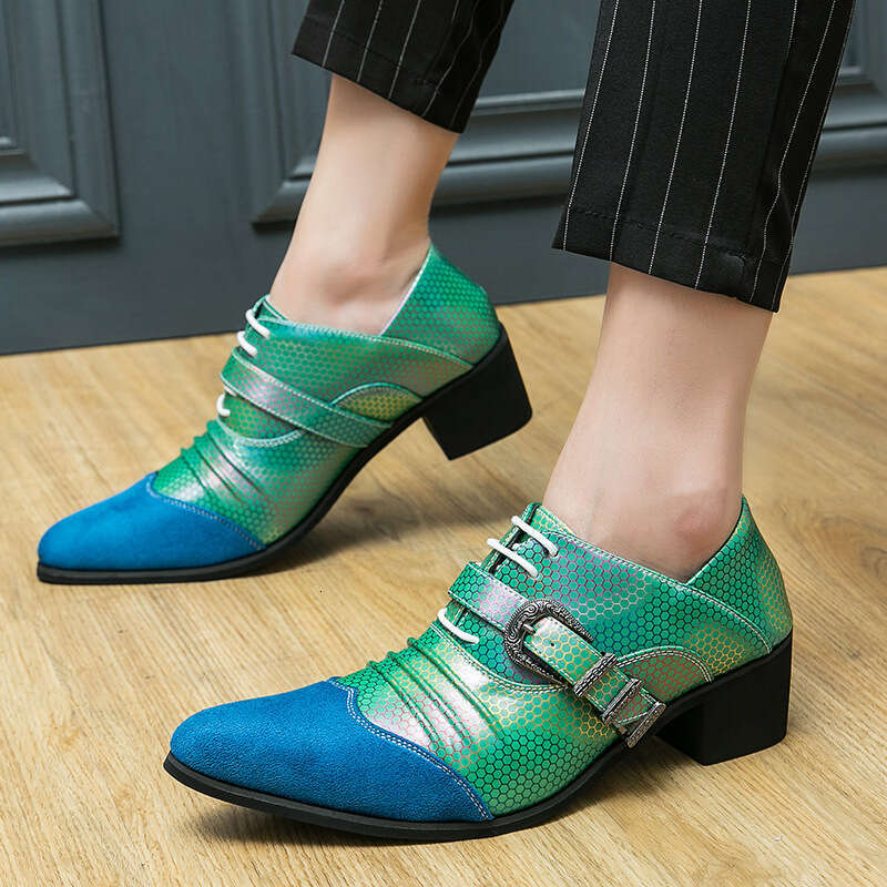 Large Heel 38-46 Men's Pointed British Stylist Nightclub Leather Shoes
