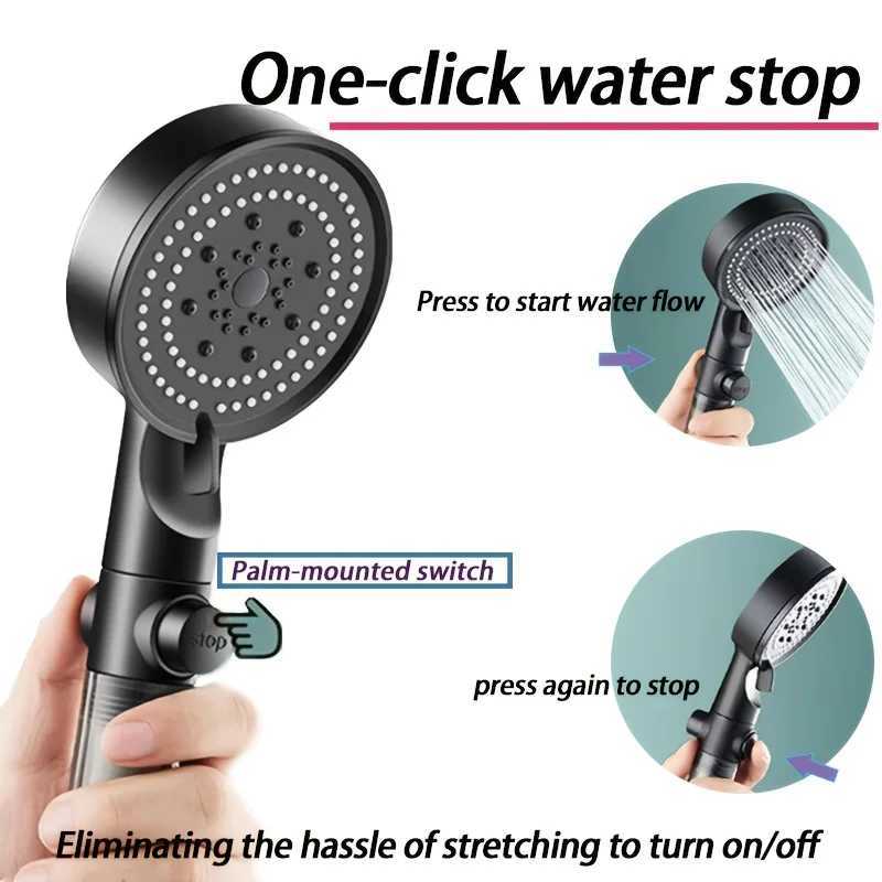 5 Spray Modes Shower Adjustable Spray Shower with Filter Black High Pressure Water Outlet Bathro Accessories Y251103