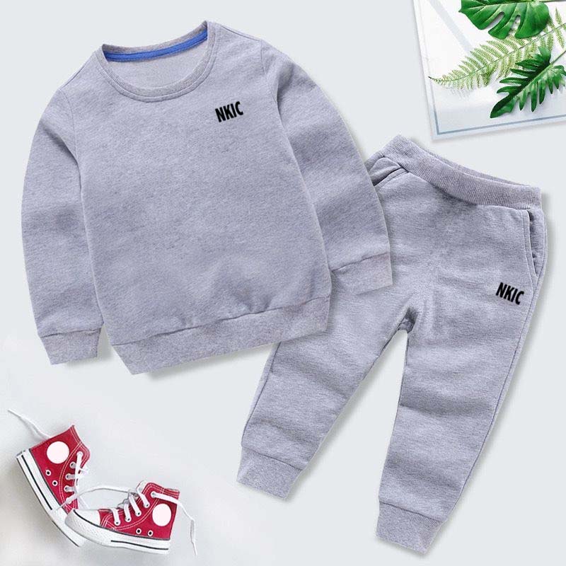 Spring Autumn Boys Girls Casual Fashion letter Printed Pullover Long Sleeve Gray Hoodie Tops Pants Brand Tracksuit 2-13 Years Children's Clothes