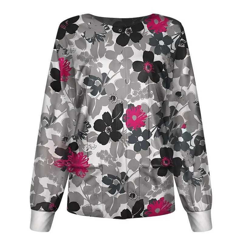 Plus Size 3D Printed Nurse Uniform for Women Longsleeved O Neck Singlebreasted Scrub Top Beauty Salon Work Uniforms S5XL J251103