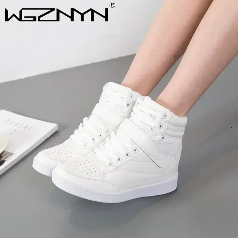 Woman Breathable High Top Black White Boots Women Casual Sport Shoes Platform Hidden Increasing Sneakers Leather Shoe 251027