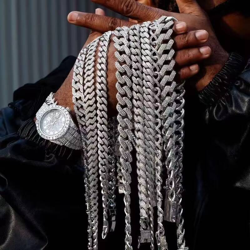 Fine Jewelry Hot Sale 12mm 2rows Vvs Moissnaite Iced Out Hip Hop Jewelry Moissanite Cuban Chain