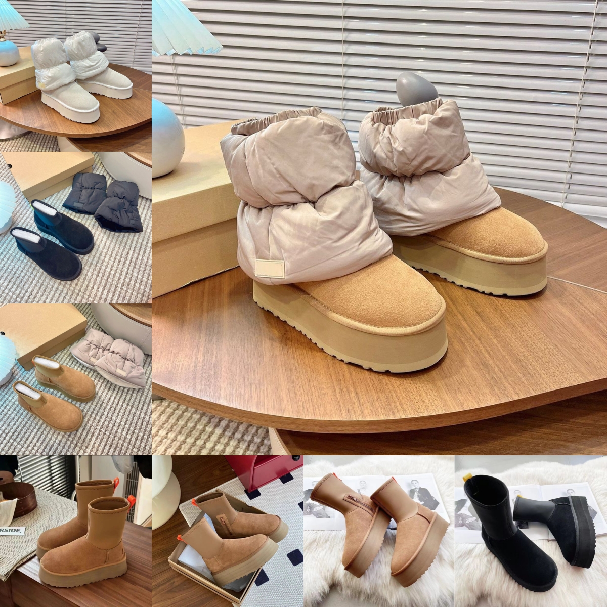 Classic Mini Dipper Puffer Snow Boots Ankle Boot Sweater Letter Designer Bottes Fashion Chestnut Black Grey Sheepskin Warm Casual Platform Thick Bottom Booties