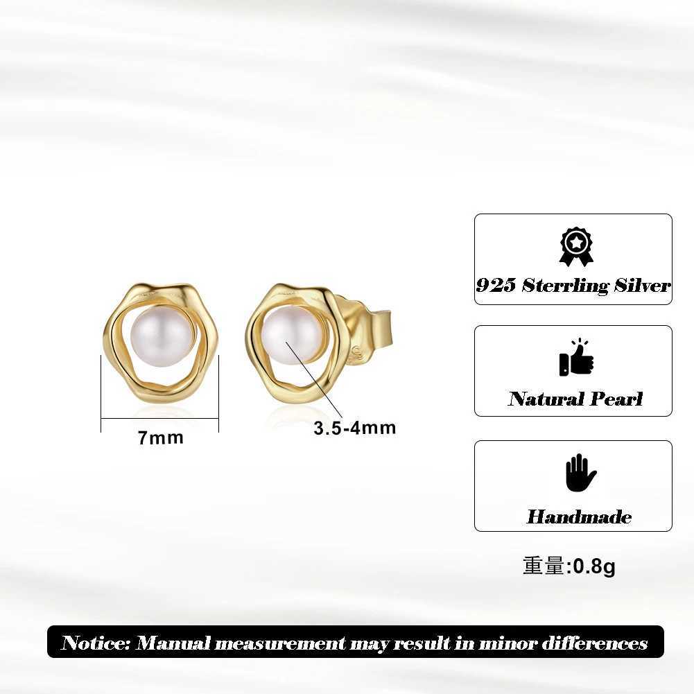 925 Sterling Silver Simple Natural Baroque Pearl Korean Stud Earrings for Women Fashion Moon Surface Statement Jewelry C251103