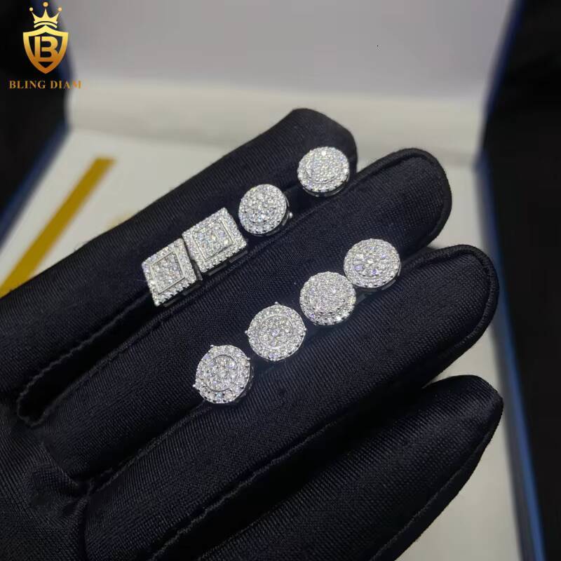 In Stock Fashion HipHop Style VVS Moissanite Earring Iced Out Moissanite Diamond Earrings 925 Silver Stud Earring Mens Women