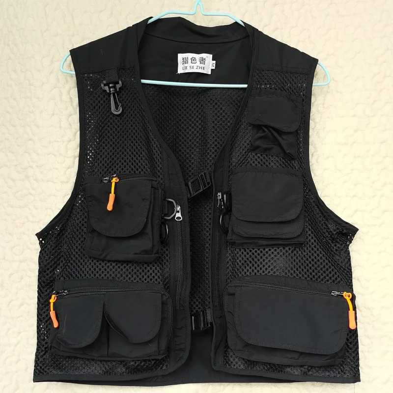 Outdoor Hiking Fishing Vest Men Summer Breathable Multi-pocket Work Wear Mesh Vest Reflective Strip Fishing Clothing Customized X250403