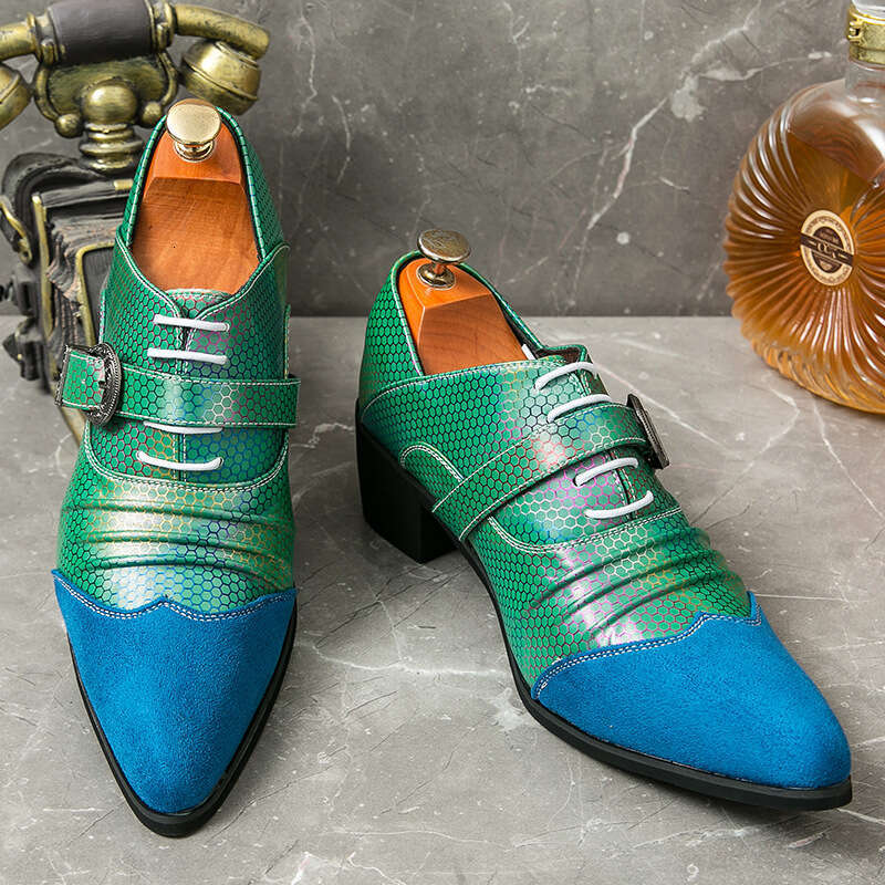 Large Heel 38-46 Men's Pointed British Stylist Nightclub Leather Shoes