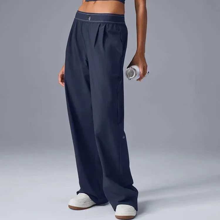 Fashion set wide leg pants womens pockets casual classic version womens pants elastic waistband straight TrouserXJ250403