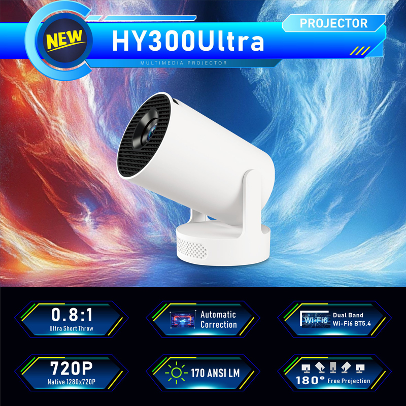 HY300 Ultra Projector 4K Wifi6 Android 11 250 ANSI Dual WIFI Allwinner H713 BT5.4 720P Home Cinema Sound Speaker Protable Mini Projetor