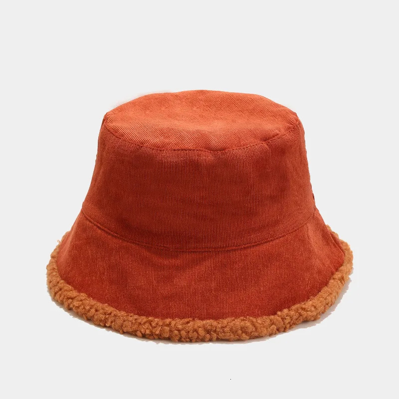 Reversible Faux Fur Bucket Hat Women Winter Lamb Wool Fleece Cap Corduroy Fisherman Hats Sunscreen Panama Caps 251031