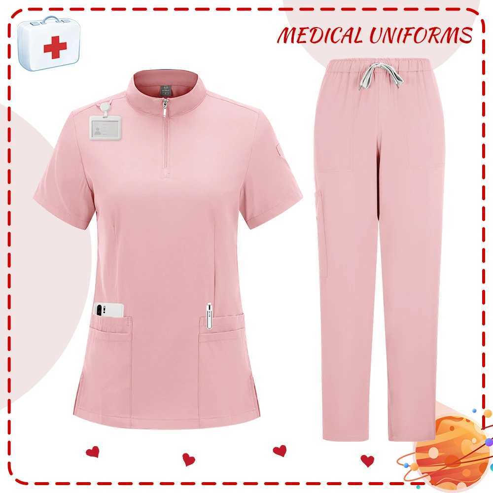 HighQuality 1 Set Womens Polyester Scrubs Fitted Nurse Uniform with Patch Pocket Work Clothes for Beauty SPA Nurse Accessories J251103
