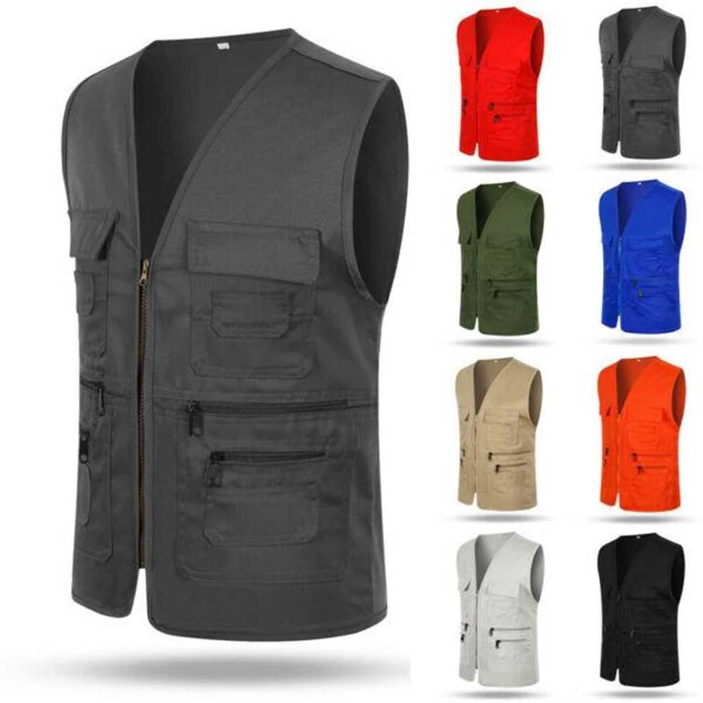 Mens Casual Cotton Vest Multi-pocket Vest Photography Waistcoat Fishing Workwear X250403
