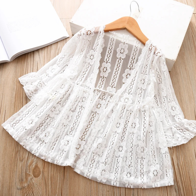 Baby and toddler clothing girls white shirt cardigan wool sweater childrens summer coat lace sun protection 250325z
