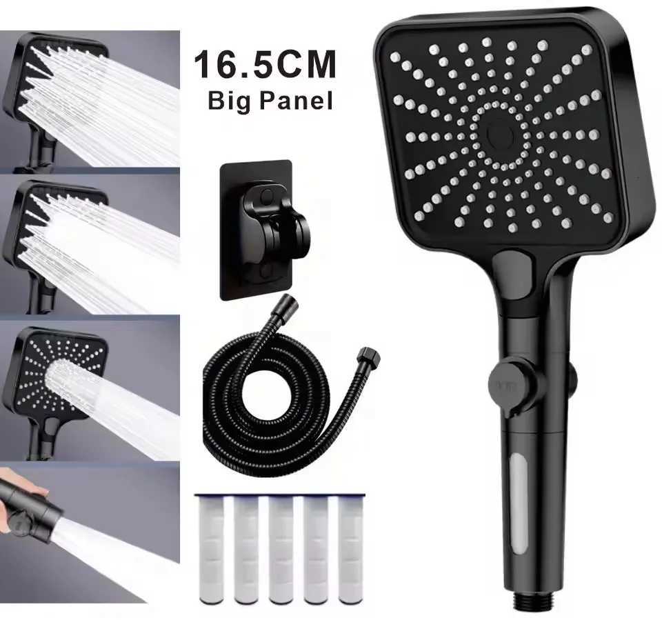 16CM Big Panel High Pressure Shower Water Saving 3 Modes Filter One-Key Stop Water Massage Sprayer Bathro Accessories Y251103
