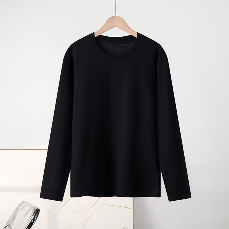 H1262 300g Heavyweight Long-Staple Cotton Long-Sleeve Base Layer T-Shirt Women's Autumn and Winter Couple Outfit Loose Simple Versatile Top