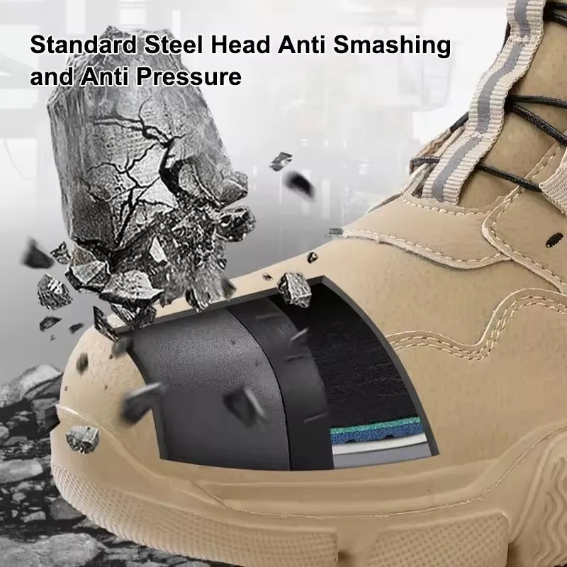 Men Rotating Button Labor Protection Shoes Antismash Anti Puncture Safety Shoes Work Boots Steel Toe Shoes Indestructible Shoes 251030