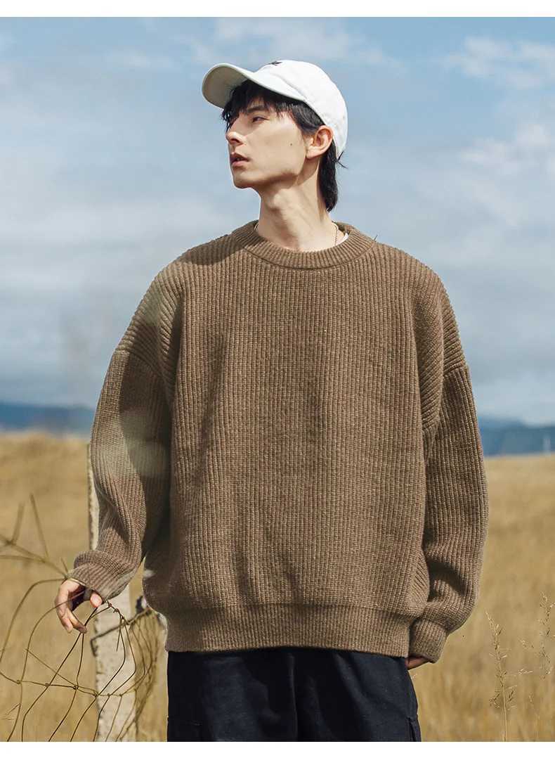 Japanese Vintage Mens Knit Sweater Chunky Knitted Oversized Men Pullover Solid Color Mans KnitwearT251103