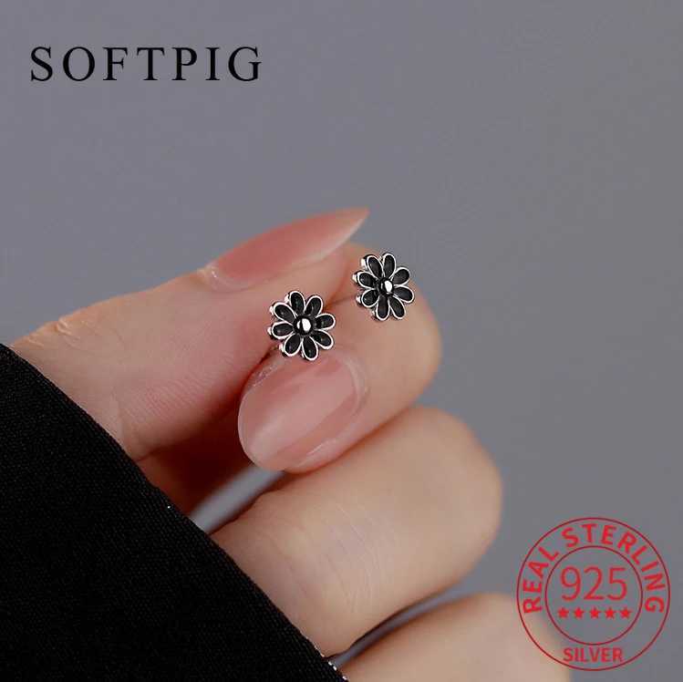 SOFTPIG Real 925 Sterling Silver 6mm Enamel Flower Stud Earrings For Women Classic Plant Fine Jewelry Minimalist Accessories C251103