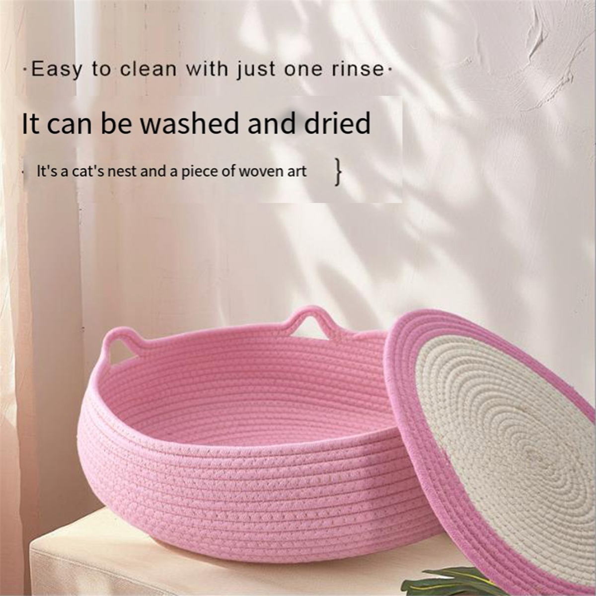 Update Ad04- Cat Kennel Small Pet Round Cotton Rope House Easy To Clean Dog And In Summer Yell